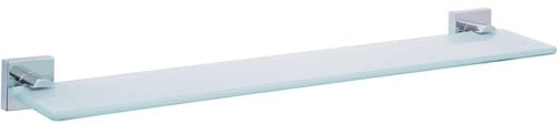 tesa EKKRO Glasablage - 600 mm x 50 mm x 120 mm | Badablage zur Wandbefestigung ohne Bohren - aus satiniertem Glas und verchromtem Metall - inkl. Klebelösung