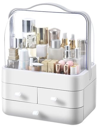 RMAN Make Up Kosmetik Organizer, Schubladen Beauty Aufbewahrung Schmink Organizers Staubdicht mit Deckel Hohe Kapazität Kosmetikbox für Schlafzimmer, Badezimmer, Schminktisch (Weiß)