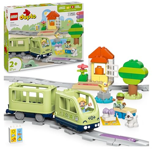 LEGO DUPLO Interaktive Abenteuer-Eisenbahn - Lernspielzeug für Kleinkinder ab 2 Jahren – 14 Gleisstücke, Aktionssteine mit Geräuschen und 4 Spielfiguren – Geschenkidee für Jungen & Mädchen - 10427