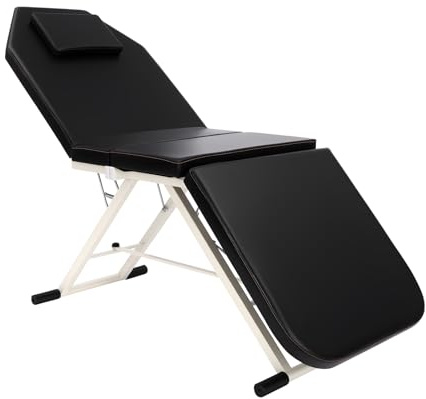 CHERIKIU 3 Zonen Mobile Klappbar Massageliege mit Kopfstütze, Verstellbare Faltbarer Massagestuhl Bett Professionelle Stahl Massagetisch, 250kg Tragfähig für Spa Salon Tattoo Schönheit (Schwarz)