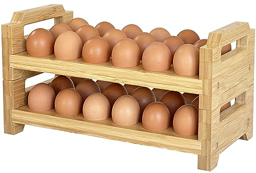Bauernhoffrische Eierablage-Rack aus Bambus | stapelbares Design für 36 Eier | Küchentheke-Organizer | passend für Wachteln, Ente, Truthahn