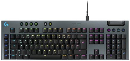Logitech G G915 X - Kabelgebundene, Gaming-Tastatur mit Double-Shot-PBT-Tastenkappen, voll programmierbaren Tasten, braune taktile GL-Switches für PC/Mac, DEU QWERTZ-Layout - Schwarz