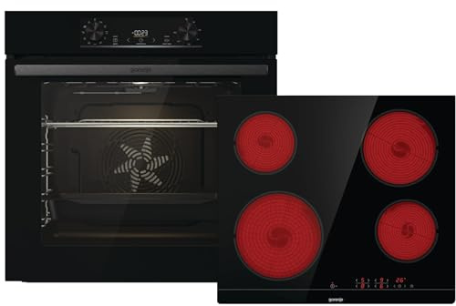 Gorenje Einbaubackofen-Set Jump Set Aqua/C/Kombination aus autarkem Kochfeld ECT641BSC und Einbau-Backofen BO6735E02BK /77L/Pizzamode 300°C/PerfectGrill/EcoClean-Email/Glaskeramik-Kochfeld/schwarz
