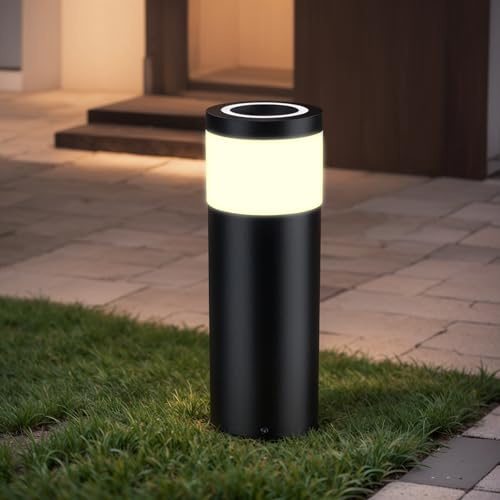JNR Edelstahl Wegeleuchten Außen mit Erdspieß IP65 Wasserdicht, 230V Höhe 290 mm 5w 3000k warmweiß COB LED, Gartenbeleuchtung, Gartenlampen, Gartenleuchten, Wegleuchte, Sockelleuchte, Standleuchte