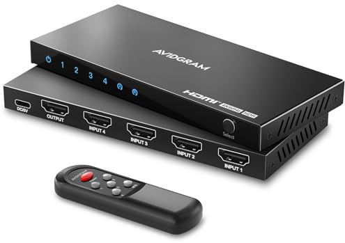 HDMI Switch 4K 60Hz, AVIDGRAM HDMI 2.0 Umschalter 4 in 1 Out, 4 Port Selector Box with IR Remote Control Support HDCP 2.2 HDR10 3D 18Gbps Compatible with Xbox PS4 HDTV Monitor