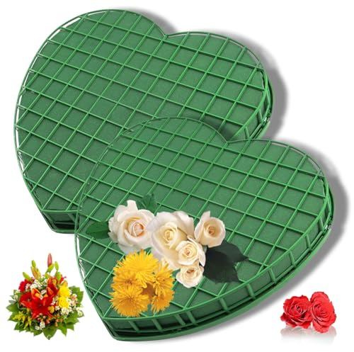 2 Stück Steckschaum Herz, Steckschwamm Zum Basteln, 21 cm Gitterblumenschaum und Saugnäpfe, Blumensteckmasse für Blumengestecke mit Gitter, Nasssteckschaum für Auto, Hochzeit, Geschenke, Frischblumen