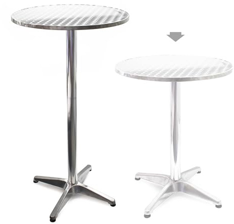 Wiltec höhenverstellbarer Stehtisch 70/110 cm Ø 60 cm, 2-in-1 Bistrotisch, Aluminium Outdoortisch, Bartisch, Partytisch