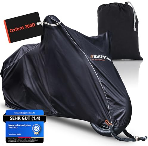 BIKESTARS Motorrad Abdeckplane wasserdicht & Winterfest - Outdoor & Indoor Oxford 300D Stoff reißfest Roller Abdeckung/Zelt - Motorradabdeckung extra stabile Nähte - Motoroller Zubehör 245x105x125cm