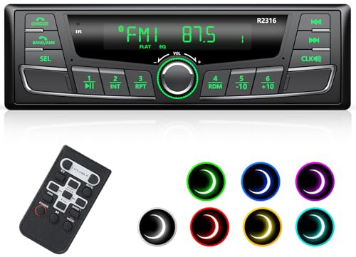 RDS Autoradio Bluetooth,Wistrue FM/AM/7 Farben Autoradio mit Bluetooth Freisprecheinrichtung, 1Din Auto Radio mit USB/AUX/SD/MP3 Player Kompatibel mit iOS und Android(Mehrfarbig)