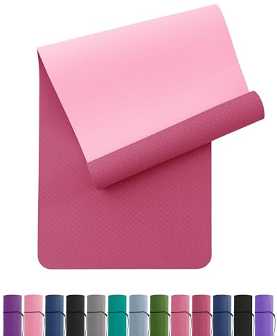 Yogamatte rutschfest und umweltfreundliche TPE Sportmatte mit Tragegurt Gymnastikmatte für Pilates, Workout Fitnessmatte 183 x 61 x 0.6 cm (Pflaume-Rosa)