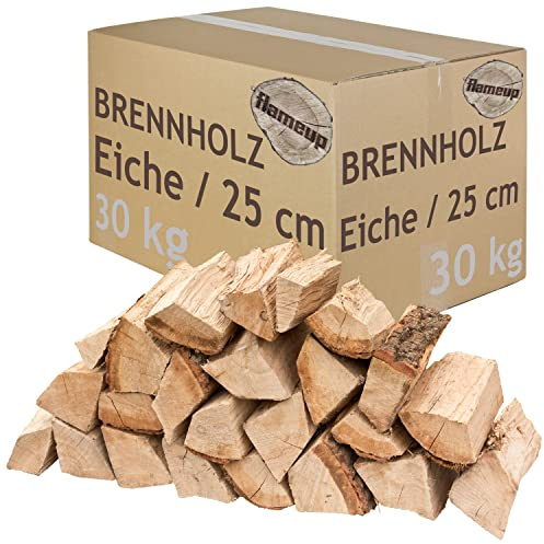 Brennholz Kaminholz Holz Eiche 5-500 kg Für Ofen und Kamin Kaminofen Feuerschale Grill Feuerholz Holzscheite Wood 25 cm kammergetrocknet flameup