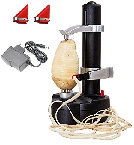 Malayas Elektro-Kartoffelschäler [2 Extra Klingen] - Automatische rotierende Früchte & Gemüse Cutter Apple Schälmaschine - Kitchen Peeling Tool (Schwarz)