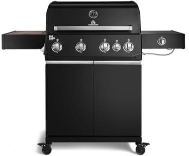 BURNHARD® Big FRED Deluxe Gasgrill 4-Brenner, Gusseisenrost, Schwarz-Matt | 900°C Infrarot-Zone, Heckbrenner, Seitenkocher, Aludruckguss-Edelstahl-Brennkammer, 24.4 kW Leistung