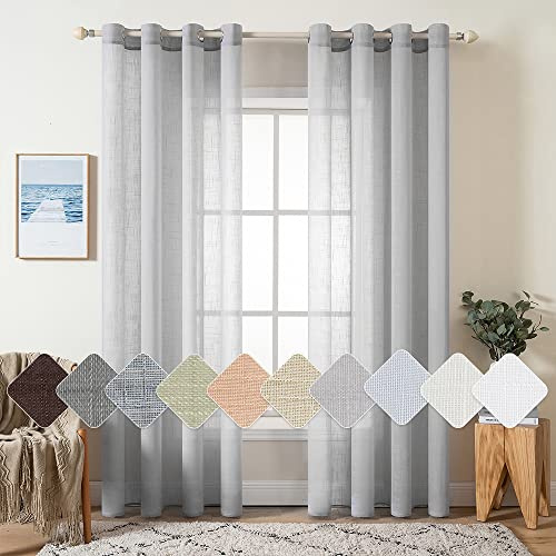 MIULEE Leinenoptik Voile Vorhänge Ösen 2er Hellgrau 140x245cm | Transparente Voile Vorhänge mit Leinenoptik & Ösen, lichtdurchlässig, modern dekorativ für Wohnzimmer und Schlafzimmer