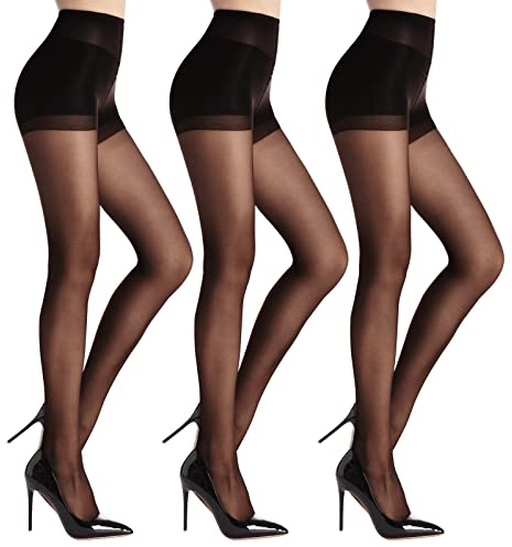 WAJIAFAR 3 Paar Strumpfhosen Für Damen 20D，Bauchweg Strumpfhosen Damen ， Mit Tummy Control Hohe Taille Butt Lift Und Verstärkten Zehen Für Frauen