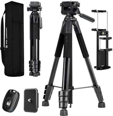 K&F CONCEPT Kamerastativ S254A3+BV01, Leichtes Stativ mit Tasche,172cm Handystativ,Tripod für Canon Nikon Sony Kamera/DSLR/Camcorder,Stativ für Smartphone,Reisestativ mit Handy-Tablet-Halterung