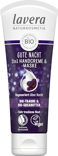 lavera Gute Nacht 2in1 Handcreme & Maske 75 ml | Bio-Traube & Bio-Sheabutter, regeneriert über Nacht, zertifizierte Naturkosmetik, vegan