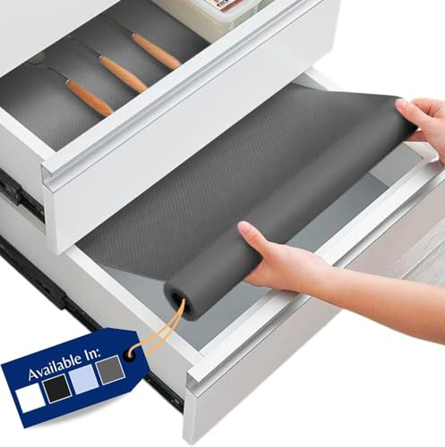 Schubladenmatte von Linda's Essentials (60 x 500 cm) - Antirutschmatte Schubladen Schrankfolie Schrankpapier abwaschbar, Kühlschrank Folie die Schubladen und Regale sauber hält - Zuschneidbar (grau)