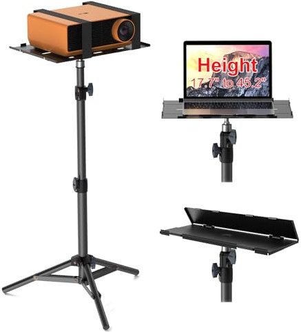 LEORFI Beamer Ständer, Laptop Stativ Tragbarer, Projektorständer, Multifunktionaler Kamera Bodenständer, Höhe Verstellbar 45-115 cm, Klapplatte, 10 kg Tragkraft, für Outdoor-Filme