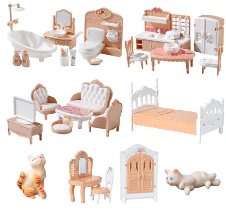 34 Stück Puppenhaus Möbel Holz,Puppenhaus Zubehör,Geeignet für Den Fantasievollen Puppenhaus Möbel,Geeignet für Puppenhaus-Liebhaber Individuelle und Gruppenspiele