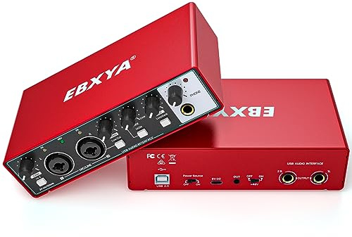 USB Audio Interface, EBXYA 24-Bit/192 kHz USB Soundkarte für Mac, PC, Phone, Mit MIC/XLR/Line Eingängen, High Fidelity XENYX Mic Preamps für Recording, Streaming und Podcasting(Rot)
