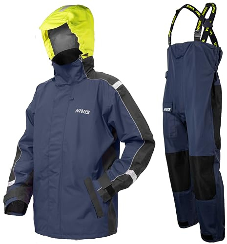 Navis Marine Segeljacke Herren Wasserdicht – Offshore Segelbekleidung mit verstellbarer Latzhose, atmungsaktives Ölzeug für Küsten- und Hochseesegeln, Sailor NS-147(Blue,XL)