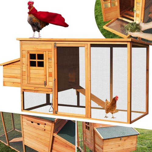 Miweba MyAnimal Hühnerstall MH-04 | 174x76x103 cm | Für 4 Hühner (Braun) | Winterfest | Vogelhaus | Hühnergehege mit Nistkasten | Voliere | Hühnerhaus | Freilaufgehege Huhn | Legenest | Vogelvoliere