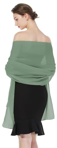 BEAUTELICATE Chiffon Schal Stola Damen Festlich Elegante Tücher Schultertuch Stola für Abendkleider Braut Festlich Sommer Hochzeits (Matte Salbeigrün)