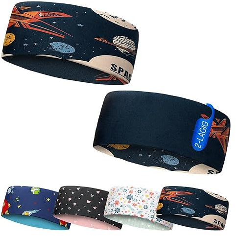 Stirnband Kinder Winter mit Motiv – 2-lagig, wendbar, Ohrenschutz | Wärmendes 2-lagiges Kinder-Sportstirnband mit Motiv – schnelltrocknend für Wandern, Rad und Ski