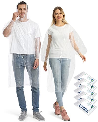 Opret 5/10/20 Stück Durchsichtig Regenponcho Damen Herren | Wasserdicht Regenschutz Regencape mit Tunnelzug Kapuze und Elastische Manschette, Leichtgewichts Regen Poncho