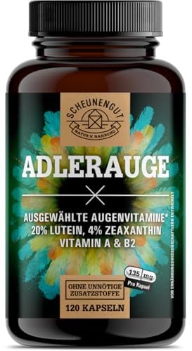 ADLERAUGE® Augenvitamine Hochdosiert -WICHTIG: Laborgeprüfter Markenkomplex mit Lutein, Zeaxanthin, Heidelbeer-Extrakt, Beta-Carotin, Vitamin A+B uvm. 120Stk DE SCHEUNENGUT®
