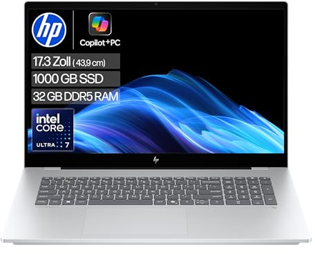 HP OmniBook 7 Intel Core Ultra 7 258V Next Gen AI PC, Copilot+ PC, 17.3 Zoll FHD Touch Display, 47 Tops, 32GB LPDDR5x RAM, 1TB PCIe Gen4 SSD, Intel Arc 140 V GPU, QWERTZ, Windows 11, Silber