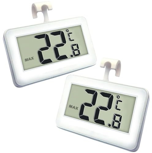 Kühlschrankthermometer, Digital Gefrierschrank Thermometer Mit Gefrierschrank Thermometer Einfach zu lesen LCD Display mit Max/Min Record Funktion Perfekt für Innen/Im Freien/Zuhause(Weiß-2)