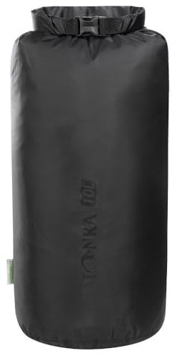 Tatonka Packsack Dry Sack 10l - Wasserdichter Packbeutel mit Rollverschluss und Steckschließe - Aus recyceltem Polyester - 10 Liter Volumen (schwarz)