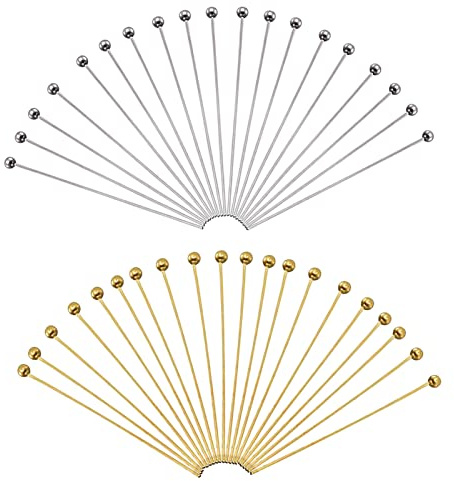 TOAOB 200 Stück Kettelstifte Edelstahl Gold Silber Set Nietstifte Kugelkopfnadeln Kopfnadeln Kugelkopf 50mm für Ohrring Schmuckherstellung Schmuck Zubehör