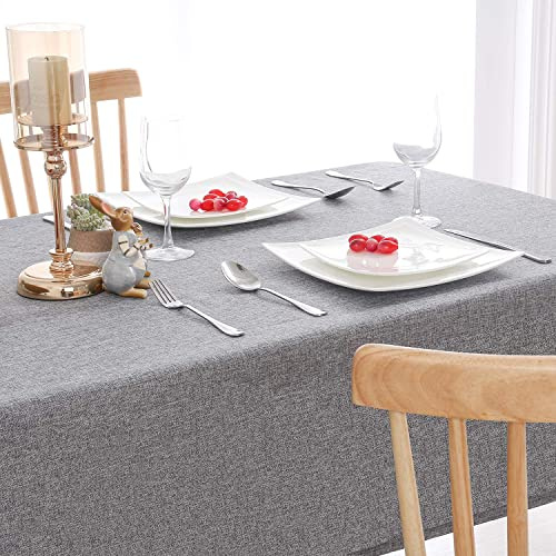 Hiasan Tischdecke Leinenoptik Eckig Tischtuch Wasserabweisend Tischwäsche, 1 Stück, 160 x 320 cm, Grau