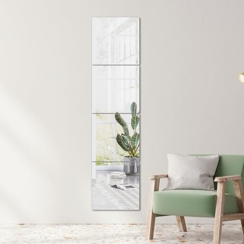 yuzeyurun Spiegelfliesen Selbstklebend 4er Set (20x20 cm) – HD Echtglas Wandspiegel (Verzerrungsfrei) – Rahmenlose Spiegelkacheln für Schrank, Tür, Bad & Deko