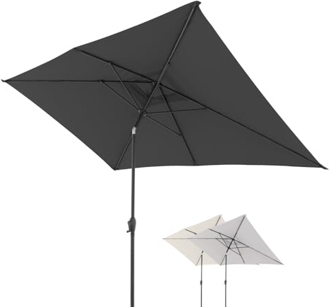 Doppler Sonnenschirm Jack 300x200cm, Dunkelgrau, mit Kurbel, UV-Schutz 50+ | Rechteckiger Gartenschirm, Alu-Gestell, Polyester, 3-Positionen-Knicker für flexible Schattenausrichtung