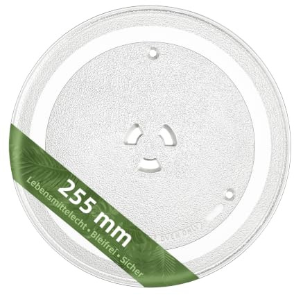 Gemroom Mikrowellen-Drehteller 255 mm, Mittlere Kupplungsloch | Ideal für kleine 24 mm Kupplung: 255 mm Ersatz-Glasteller rund mit 191 mm Rollenring-Innendurchmesser