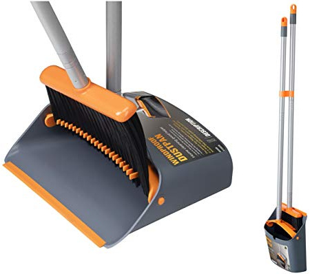 Jekayla Besen und Kehrschaufel Set, Kehrmaschine und Kehrschaufel Combo mit 137cm Langem Ausziehbarem Griff für die Haushaltsreinigung, Orange