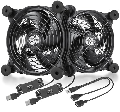 upHere Gehäuselüfter 120mm pc lüfter USB,Multi-Speed-Steuerung,mit Metallgrillschutz,zum PC/TV-Box/Empfänger/AV-Kabine/PS4/Router,U1204