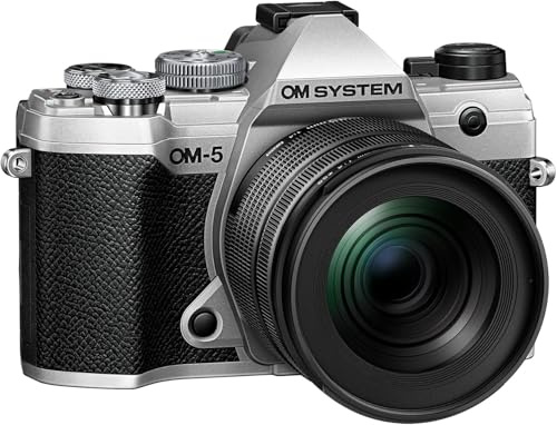 OM SYSTEM OM-5 Micro Four Thirds Systemkamera inkl. M.Zuiko Digital ED 12–45 mm PRO Objektiv, 20 MP Live MOS-Sensor, optimierte 5-Achsen-Bildstabilisierung, IP53, Silber/Schwarz