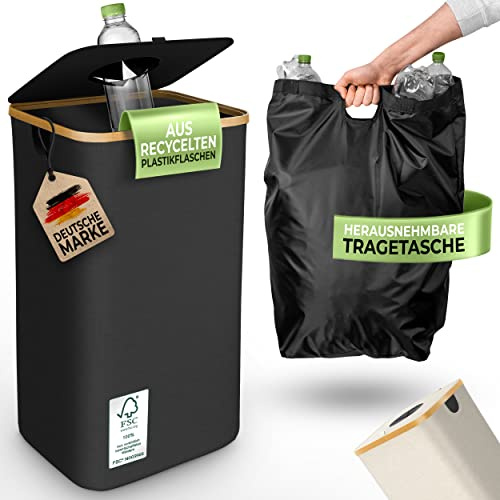 Glückstoff® Pfandflaschen Sammelbehälter [INKL. TRAGETASCHE] - Flaschensammler Leergut - PET Flaschen Pfandbehälter - Flaschensammler - Pfandflaschen Aufbewahrung - Pfandbehälter Einwurf - 100 Liter