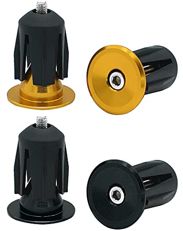 QitinDasen 2 Paar Lenkerstopfen Endstopfen, Fahrrad Lenker Endkappen, für Rennrad, MTB, BMX (Golden + Schwarz)