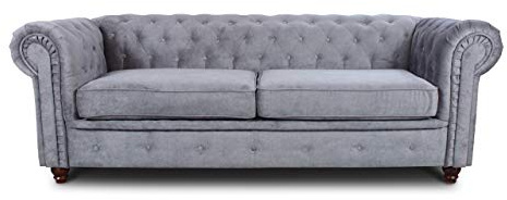 Sofnet Sofa Chesterfield Asti 3-Sitzer, Couch 3-er, Glamour Design, Couchgarnitur, Sofagarnitur, Holzfüße, Polstersofa - Wohnzimmer (Grau (Capri 09))