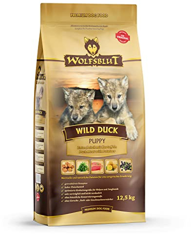 WOLFSBLUT – Wild Duck Puppy | Trockenfutter mit natürlichen Zutaten und wertvollen Superfoods für heranwachsende Hunde. Getreidefreies Alleinfutter ohne Zusatzstoffe im Beutel | 12,5kg Ente