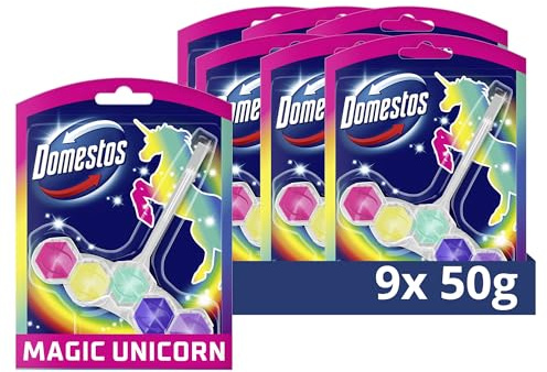 Domestos Power 5 Toilettenstein Magic Unicorn WC-Reiniger mit bezauberndem Duft 9x 50 g