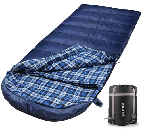 Poepore XXL Schlafsack Outdoor für Erwachsene 3–4 Jahreszeiten Baumwolle Flanellfutter Camping Schlafsäcke Winter Deckenschlafsack Wasserdichter und Warmer 230 x 90CM Dunkel Blau