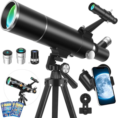 HUGERSTAR Teleskop, Teleskop Astronomie Profi für Erwachsene, 80/500mm Astronomisches Refraktor Teleskope für Kinder Anfänger mit Stativ, Handyadapter – Ideal für Mond, Sterne & Landschaftsbeobachtung