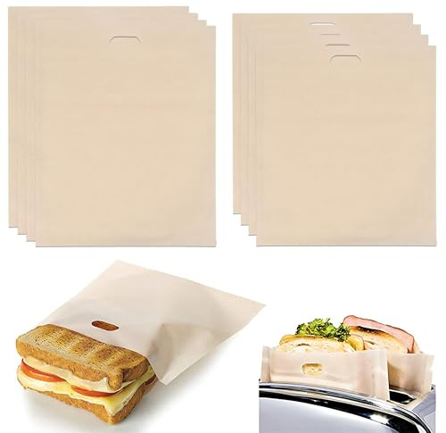 OUDQFCJ 8 Pcs Wiederverwendbare Toaster Tasche, Antihaft-Brot Tasche Sandwich Tasche für Sandwiches Pizza Snacks Käse